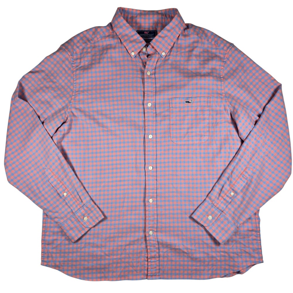 Vineyard Vines Blue Pink Gingham Classic Fit L/S Tucker Shirt Men XL NO SIZE TAG